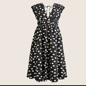 J Crew Gathered silk midi dress in polka dot in Size 8